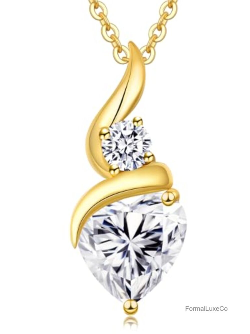 18k Gold Plated Sterling Silver Moissanite Pendant Necklace, Heart Shaped,